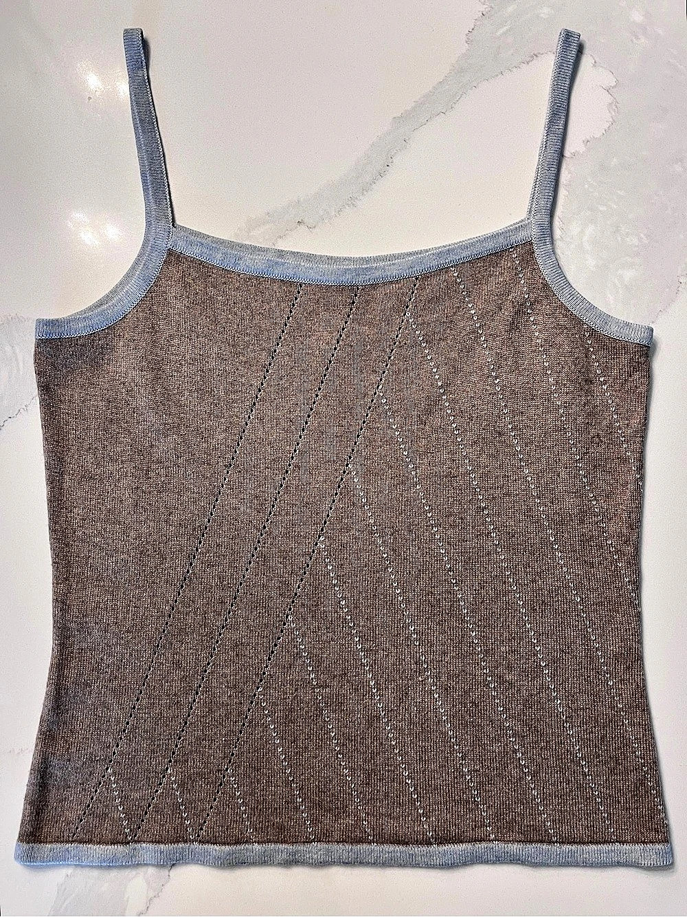 Urchin by Mark Eisen Silk Cashmere Camisole Taupe Brown Contrast Trim Le
